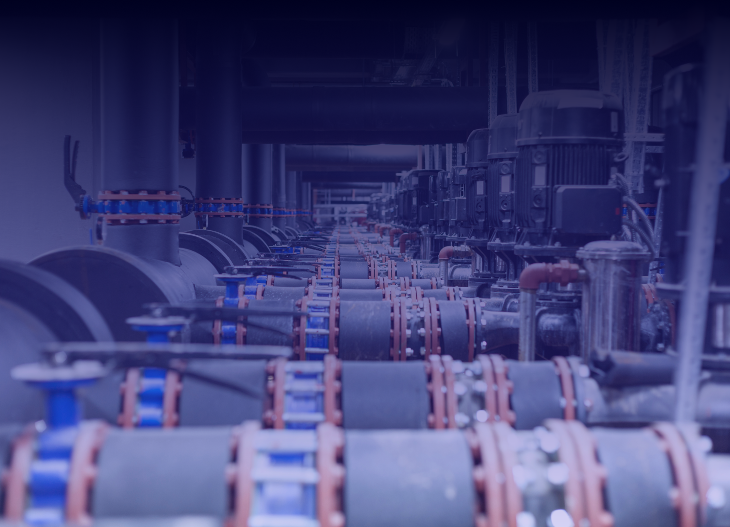 Industrial water facility with pumps and piping